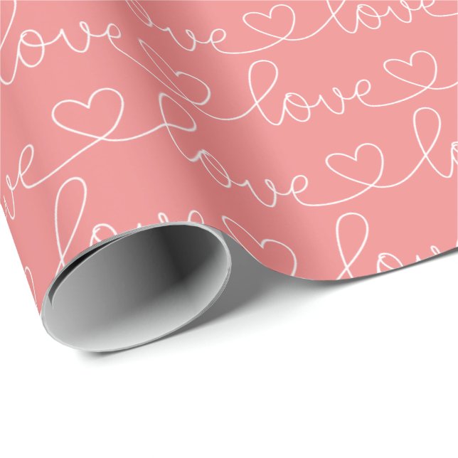 Papier Cadeau Scribble Love | Rose et blanc (Coin rond)