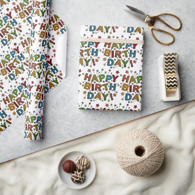 Papier Cadeau Script d'anniversaire (Artisanat)