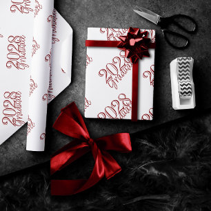 Papier Cadeau Script de Crimson Gradué   Année rouge classique m
