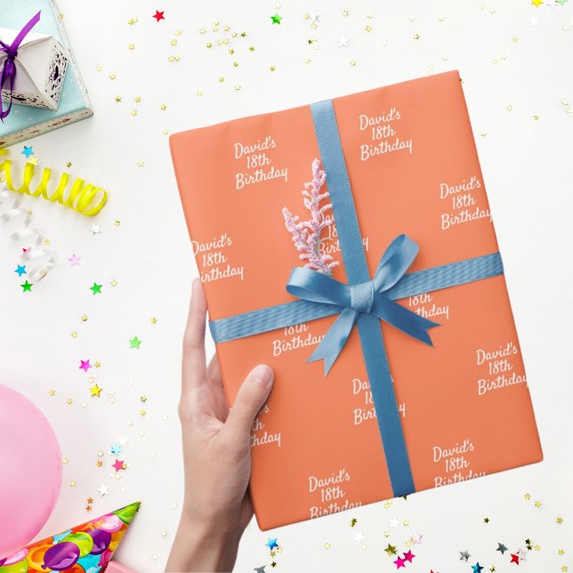 Papier Cadeau Script de nom orange corail (Créateur téléchargé)