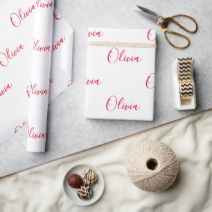 Papier Cadeau Script de nom rouge personnalisé 