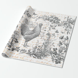 Papier Cadeau Script floral Vintage classique gris coq