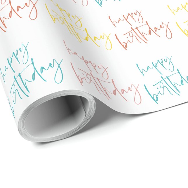 Papier Cadeau Script manuscrit moderne Joyeux anniversaire (Coin rond)