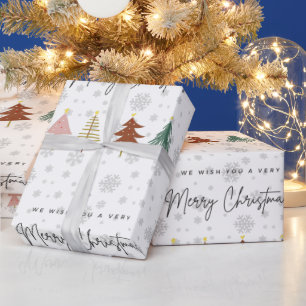Papier Cadeau Script moderne arbres motifs mignons et flocons de