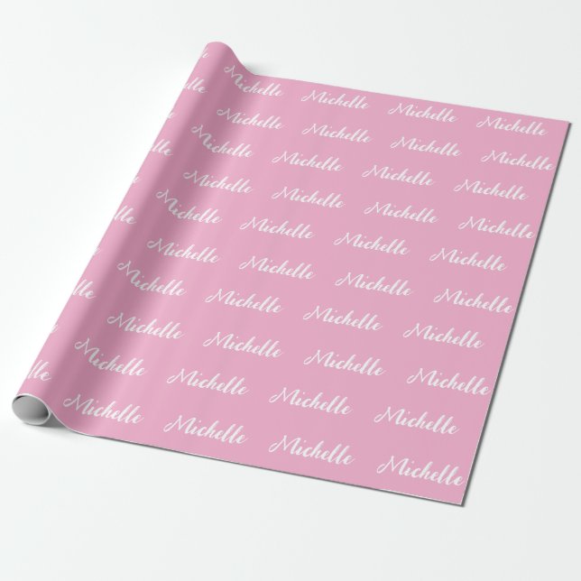 Papier Cadeau Script moderne tendance Nom personnalisé rose et b (Déroulé)