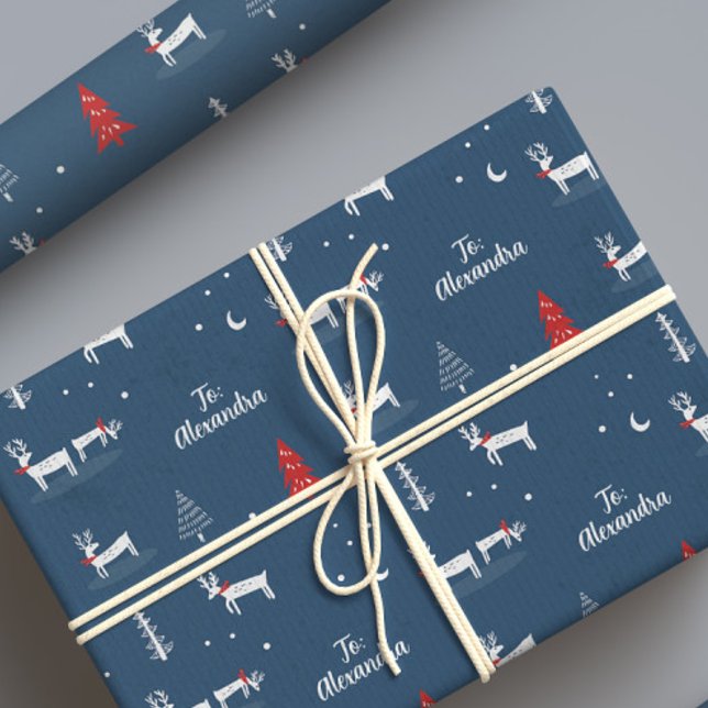 Papier Cadeau Script personnalisé de Noël moderne Woodland (Créateur téléchargé)