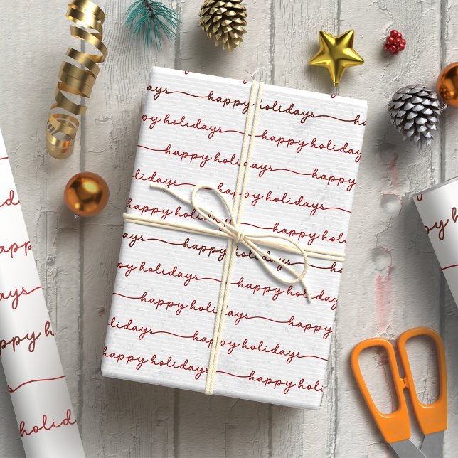 Papier Cadeau Script rouge moderne Joyeux vacances (Créateur téléchargé)