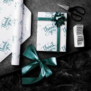 Papier Cadeau Script Turquoise simple   Merci vert foncé de minu