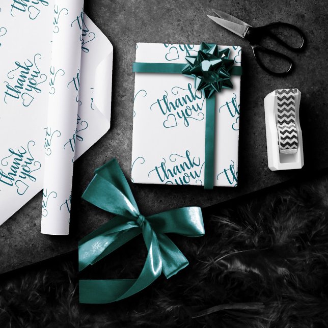 Papier Cadeau Script Turquoise simple | Merci vert foncé de minu (Créateur téléchargé)