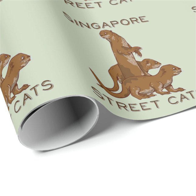 Papier Cadeau Sea Otter Singapore Street Cats (Coin rond)