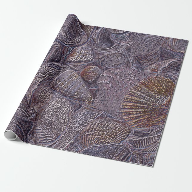 Papier Cadeau Sea Shells Ocean Beach Découpage métallique violet (Déroulé)