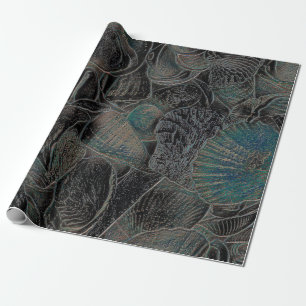 Papier Cadeau Sea Shells Ocean Beach Turquoise Black Art Decoupa