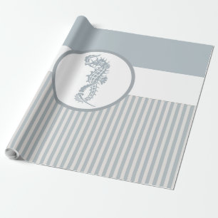 Papier Cadeau Seahorse Bleu Classique Nautique Élégant