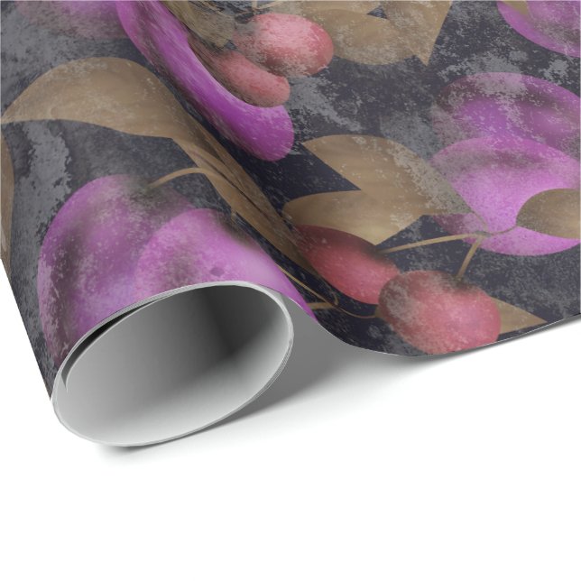 Papier Cadeau Seamless dark plum fruits purple berries cherry (Coin rond)