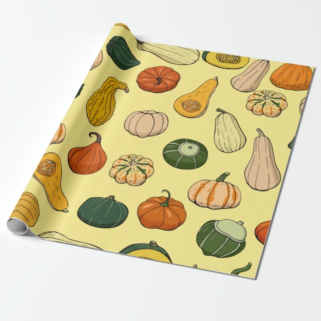 Papier Cadeau Seamless pattern with different hand drawn squashe (Déroulé)