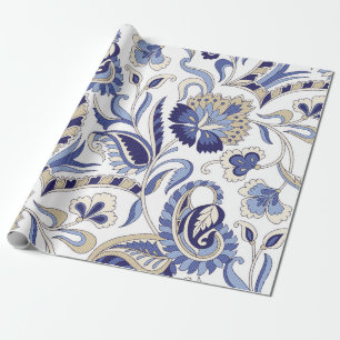 Papier Cadeau Seamless traditional Indian blue paisley patternpa