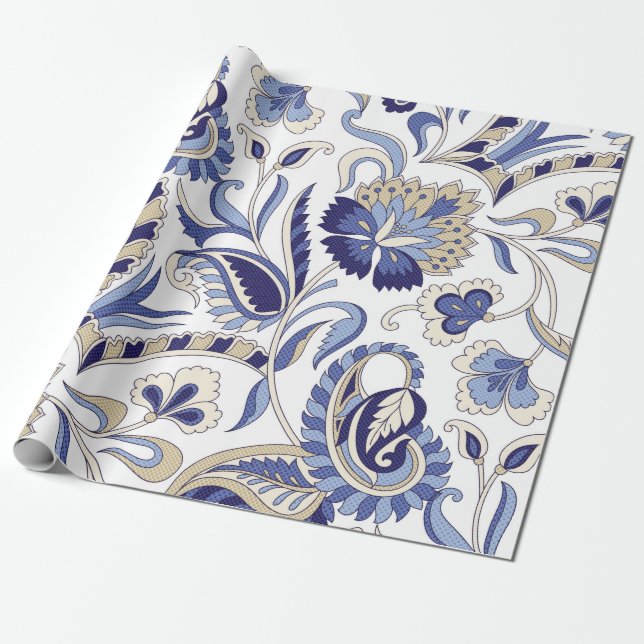 Papier Cadeau Seamless traditional Indian blue paisley patternpa (Déroulé)