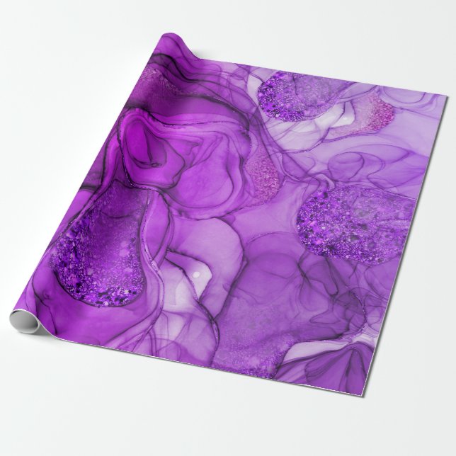 Papier Cadeau Sensations de marbrage violet (Déroulé)