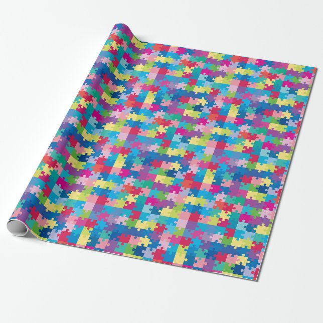 Papier Cadeau Sensibilisation sur l'autisme de motif de puzzle (Déroulé)