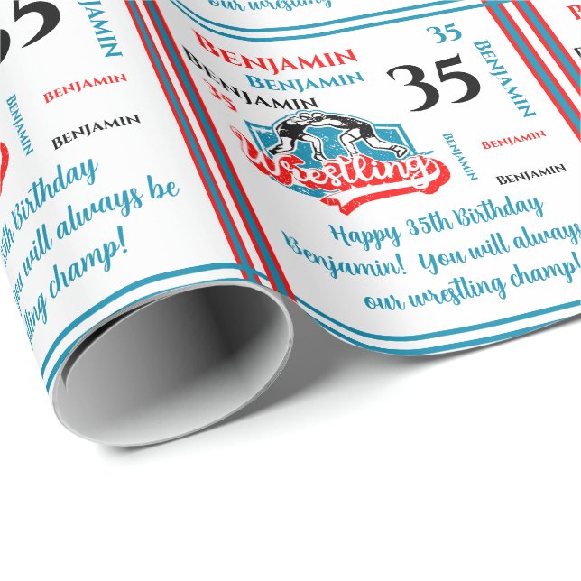 Papier Cadeau Sentiment de lutte Nom Âge Anniversaire (Coin rond)