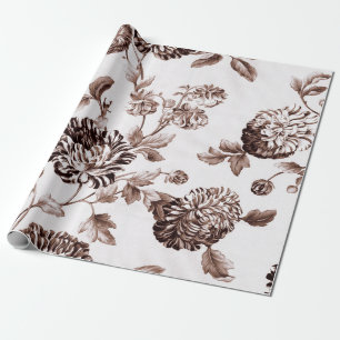Papier Cadeau Séphia Brown White Vintage Botanal Floral Toile