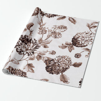 Papier Cadeau Séphia Brown White Vintage Botanal Floral Toile