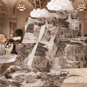 Papier Cadeau Sépia Brown Tone Floral Toile Tissu No.4