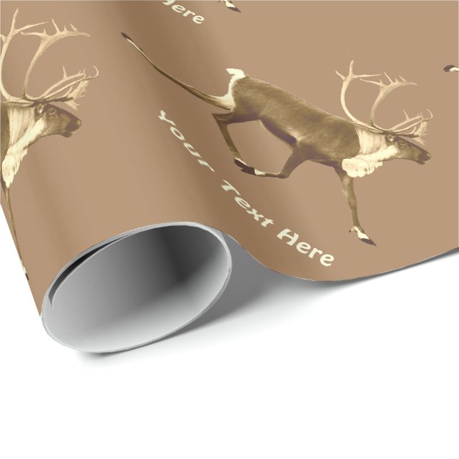 Papier Cadeau Sepia Bull Caribou (Coin rond)