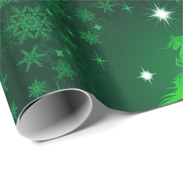 Papier Cadeau Sept Chevaux dansants Abstraits Arbre Grand Vert (Coin rond)