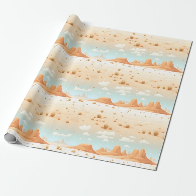 Papier Cadeau Sérénité du désert : Cactus sous Azure Skies (Déroulé)