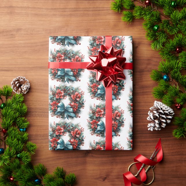 Papier Cadeau Serre de pin festif avec Noël saint (Cadeau de vacances)