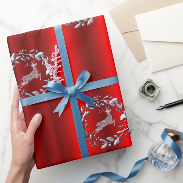 Papier Cadeau Serre et rennes de Noël en argent (Créateur téléchargé)