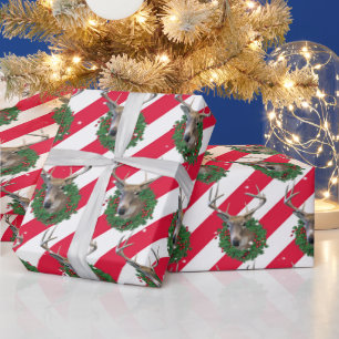 Papier Cadeau Serrure de cerf et couronne de Noël dans les floco