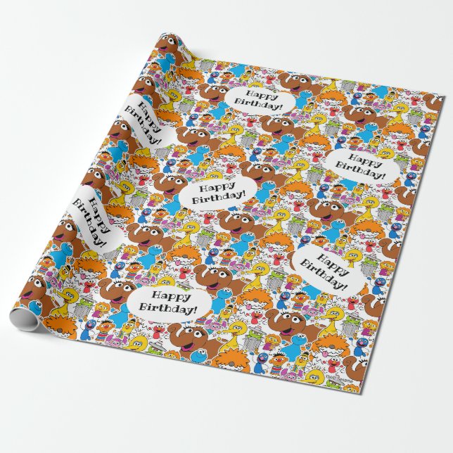 Papier Cadeau Sesame Street Pals Doodley Pattern (Déroulé)