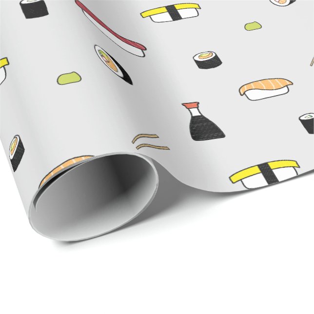 Papier Cadeau Set de rouleaux de sushi mignon Motif Nigiri Maki  (Coin rond)