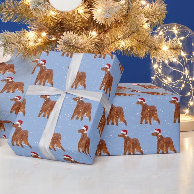 Papier Cadeau Setter irlandais de Noël avec flocons de neige (Vacances)