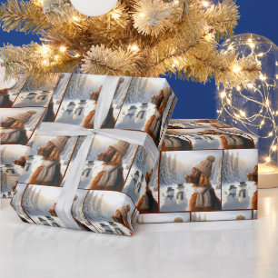 Papier Cadeau Setter irlandais de Noël avec neigeurs