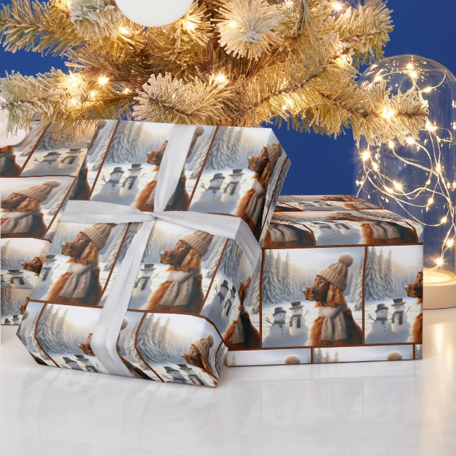 Papier Cadeau Setter irlandais de Noël avec neigeurs (Vacances)