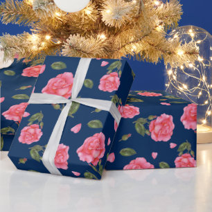 Papier Cadeau Shabby Chic Aquarelle Rose rose Motif Floral