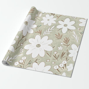 Papier Cadeau Shabby Chic Pierre Naturelle Retro Daisy Motif