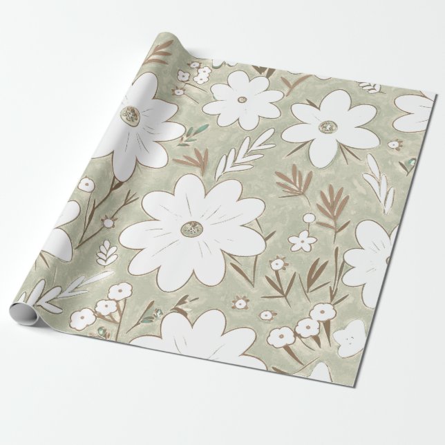 Papier Cadeau Shabby Chic Pierre Naturelle Retro Daisy Motif (Déroulé)