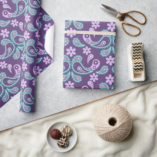 Papier Cadeau Shabby Chic Purple et bleu Motif Paisley (Artisanat)