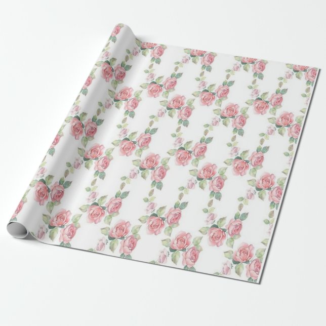 Papier Cadeau Shabby Chic Rose Floral (Déroulé)