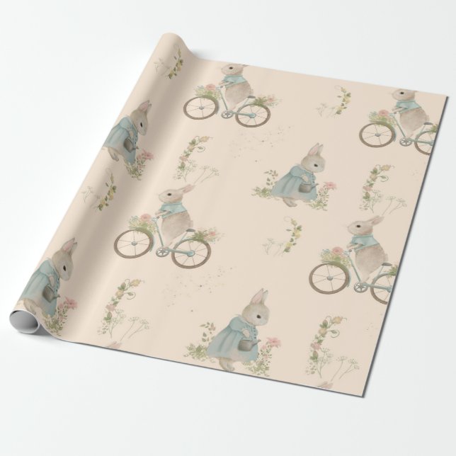 Papier Cadeau Shabby Chic Spring Rabbit Papier Enveloppant (Déroulé)