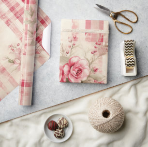 Papier Cadeau Shabby Chic Tartan de Noël désorganisé