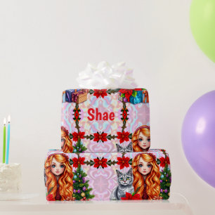 Papier Cadeau SHAE ~ Christmas Girl and Cat ~