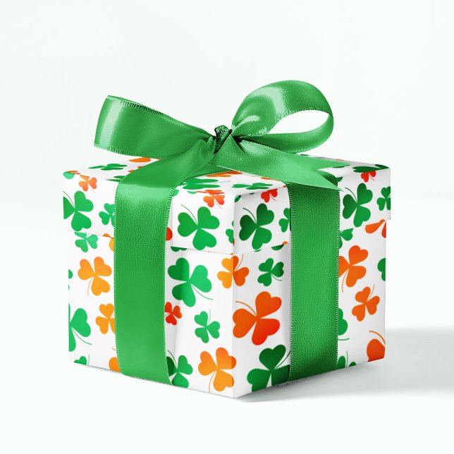 Papier Cadeau Shamrock Clover Vert Blanc Orange Irlande Drapeau (Créateur téléchargé)