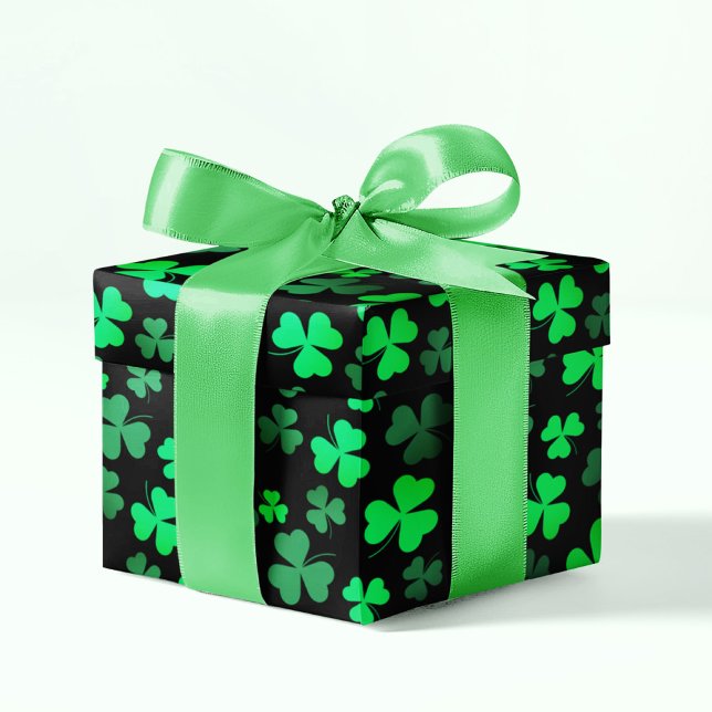 Papier Cadeau Shamrock Clover vert noir 3 Jour de la Saint Patri (Créateur téléchargé)