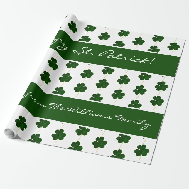 Papier Cadeau Shamrock irlandais Clovers Motif texte personnalis (Déroulé)