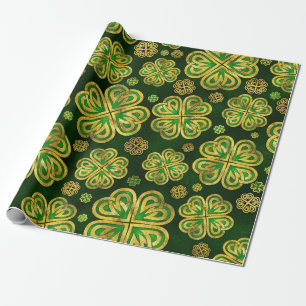 Papier Cadeau Shamrock irlandais Motif de quatre feuilles de trè